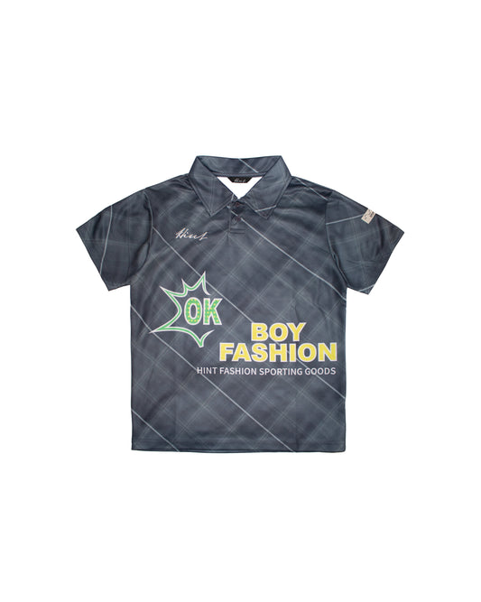 'OK BOY' JERSEY POLO - BLACK